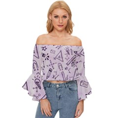 Science Research Curious Search Inspect Scientific Off Shoulder Flutter Bell Sleeve Top by Uceng