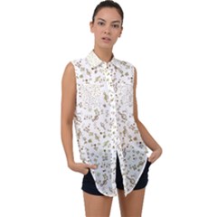 Background Ornamental Pattern Graphic Seamless Sleeveless Chiffon Button Shirt