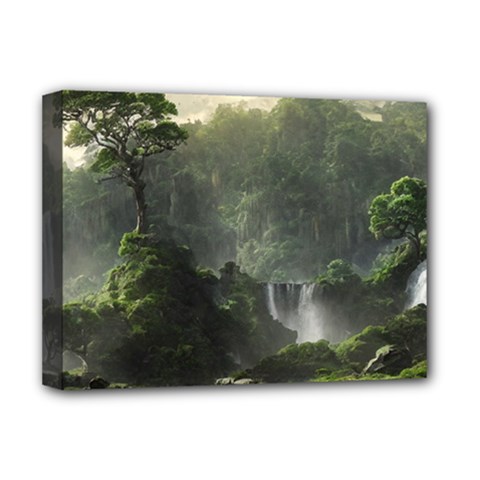 Waterfall River Fantasy Dream Planet Matte Deluxe Canvas 16  X 12  (stretched)  by Uceng