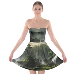 Waterfall River Fantasy Dream Planet Matte Strapless Bra Top Dress by Uceng