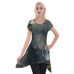 Waterfall River Fantasy Dream Planet Matte Short Sleeve Side Drop Tunic by Uceng