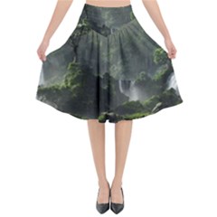 Waterfall River Fantasy Dream Planet Matte Flared Midi Skirt by Uceng