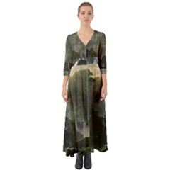 Waterfall River Fantasy Dream Planet Matte Button Up Boho Maxi Dress by Uceng