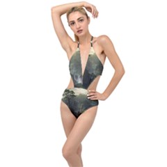 Waterfall River Fantasy Dream Planet Matte Plunging Cut Out Swimsuit by Uceng