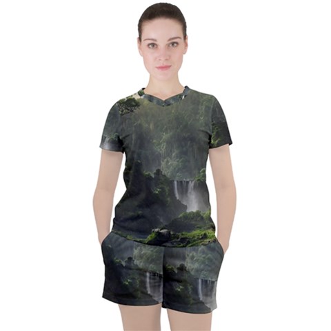 Waterfall River Fantasy Dream Planet Matte Women s Tee And Shorts Set by Uceng