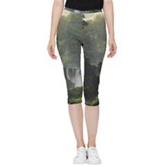 Waterfall River Fantasy Dream Planet Matte Inside Out Lightweight Velour Capri Leggings  by Uceng