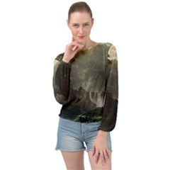 Waterfall River Fantasy Dream Planet Matte Banded Bottom Chiffon Top by Uceng