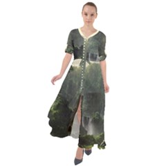 Waterfall River Fantasy Dream Planet Matte Waist Tie Boho Maxi Dress by Uceng