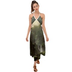 Waterfall River Fantasy Dream Planet Matte Halter Tie Back Dress  by Uceng