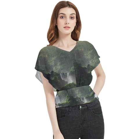 Waterfall River Fantasy Dream Planet Matte Butterfly Chiffon Blouse by Uceng