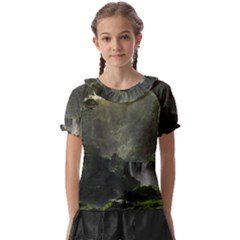 Waterfall River Fantasy Dream Planet Matte Kids  Frill Chiffon Blouse by Uceng