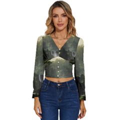 Waterfall River Fantasy Dream Planet Matte Long Sleeve V-neck Top