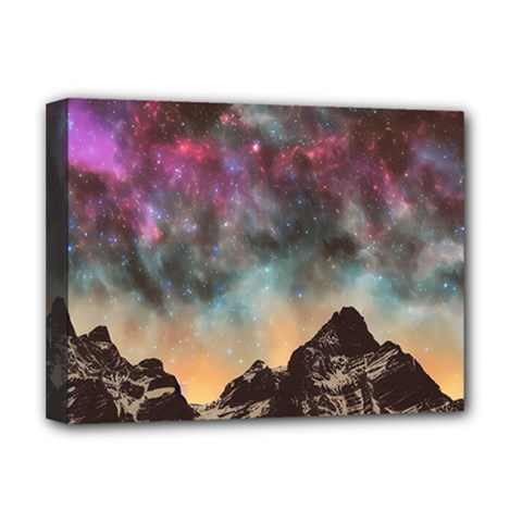 Mountain Space Galaxy Stars Universe Astronomy Deluxe Canvas 16  X 12  (stretched)  by Uceng