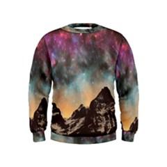 Mountain Space Galaxy Stars Universe Astronomy Kids  Sweatshirt by Uceng