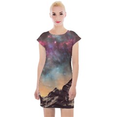 Mountain Space Galaxy Stars Universe Astronomy Cap Sleeve Bodycon Dress by Uceng