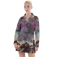 Mountain Space Galaxy Stars Universe Astronomy Women s Long Sleeve Casual Dress by Uceng