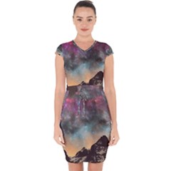 Mountain Space Galaxy Stars Universe Astronomy Capsleeve Drawstring Dress  by Uceng