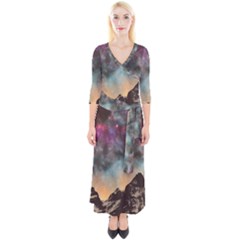 Mountain Space Galaxy Stars Universe Astronomy Quarter Sleeve Wrap Maxi Dress by Uceng