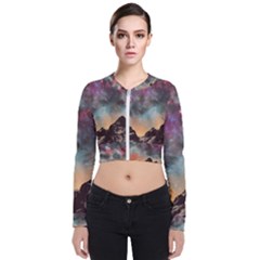 Mountain Space Galaxy Stars Universe Astronomy Long Sleeve Zip Up Bomber Jacket by Uceng