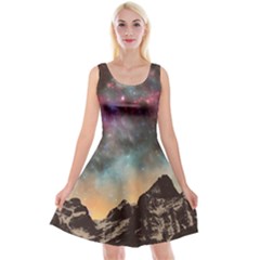 Mountain Space Galaxy Stars Universe Astronomy Reversible Velvet Sleeveless Dress by Uceng