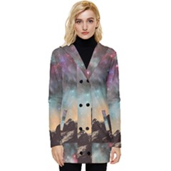 Mountain Space Galaxy Stars Universe Astronomy Button Up Hooded Coat  by Uceng