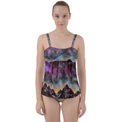 Mountain Space Galaxy Stars Universe Astronomy Twist Front Tankini Set by Uceng