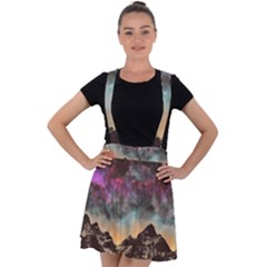 Mountain Space Galaxy Stars Universe Astronomy Velvet Suspender Skater Skirt by Uceng