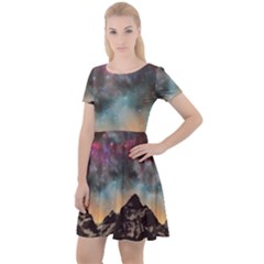 Mountain Space Galaxy Stars Universe Astronomy Cap Sleeve Velour Dress  by Uceng