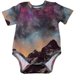 Mountain Space Galaxy Stars Universe Astronomy Baby Short Sleeve Onesie Bodysuit by Uceng