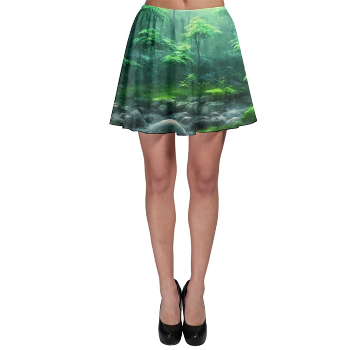 River Forest Woods Nature Rocks Japan Fantasy Skater Skirt