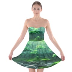 River Forest Woods Nature Rocks Japan Fantasy Strapless Bra Top Dress by Uceng