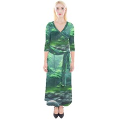 River Forest Woods Nature Rocks Japan Fantasy Quarter Sleeve Wrap Maxi Dress