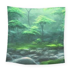 River Forest Woods Nature Rocks Japan Fantasy Square Tapestry (large) by Uceng