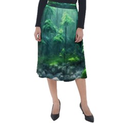 River Forest Woods Nature Rocks Japan Fantasy Classic Velour Midi Skirt  by Uceng