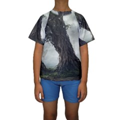 Trees Forest Woods Drawing Fantasy Dream Kids  Short Sleeve Swimwear by Uceng