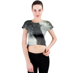 Trees Forest Woods Drawing Fantasy Dream Crew Neck Crop Top by Uceng