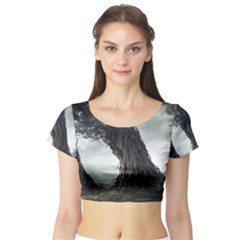 Trees Forest Woods Drawing Fantasy Dream Short Sleeve Crop Top by Uceng