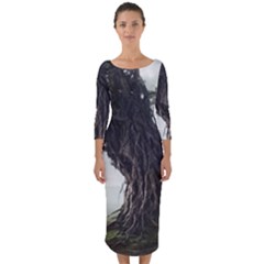 Trees Forest Woods Drawing Fantasy Dream Quarter Sleeve Midi Bodycon Dress by Uceng