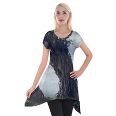 Trees Forest Woods Drawing Fantasy Dream Short Sleeve Side Drop Tunic by Uceng