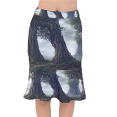 Trees Forest Woods Drawing Fantasy Dream Short Mermaid Skirt by Uceng