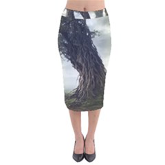 Trees Forest Woods Drawing Fantasy Dream Velvet Midi Pencil Skirt by Uceng