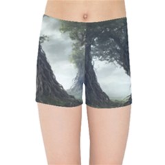 Trees Forest Woods Drawing Fantasy Dream Kids  Sports Shorts by Uceng