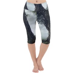 Trees Forest Woods Drawing Fantasy Dream Lightweight Velour Cropped Yoga Leggings by Uceng