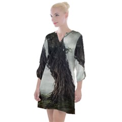 Trees Forest Woods Drawing Fantasy Dream Open Neck Shift Dress by Uceng