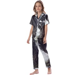 Trees Forest Woods Drawing Fantasy Dream Kids  Satin Short Sleeve Pajamas Set by Uceng