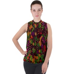 Background Graphic Beautiful Wallpaper Mock Neck Chiffon Sleeveless Top