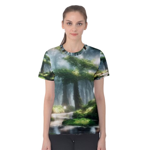 Forest Wood Nature Lake Swamp Water Trees Women s Cotton Tee by Uceng