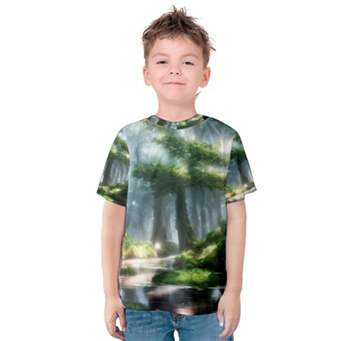 Forest Wood Nature Lake Swamp Water Trees Kids  Cotton Tee by Uceng