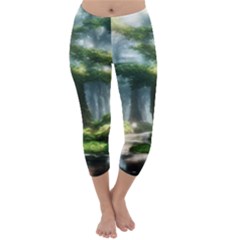 Forest Wood Nature Lake Swamp Water Trees Capri Winter Leggings  by Uceng