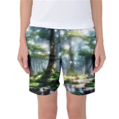 Forest Wood Nature Lake Swamp Water Trees Women s Basketball Shorts by Uceng